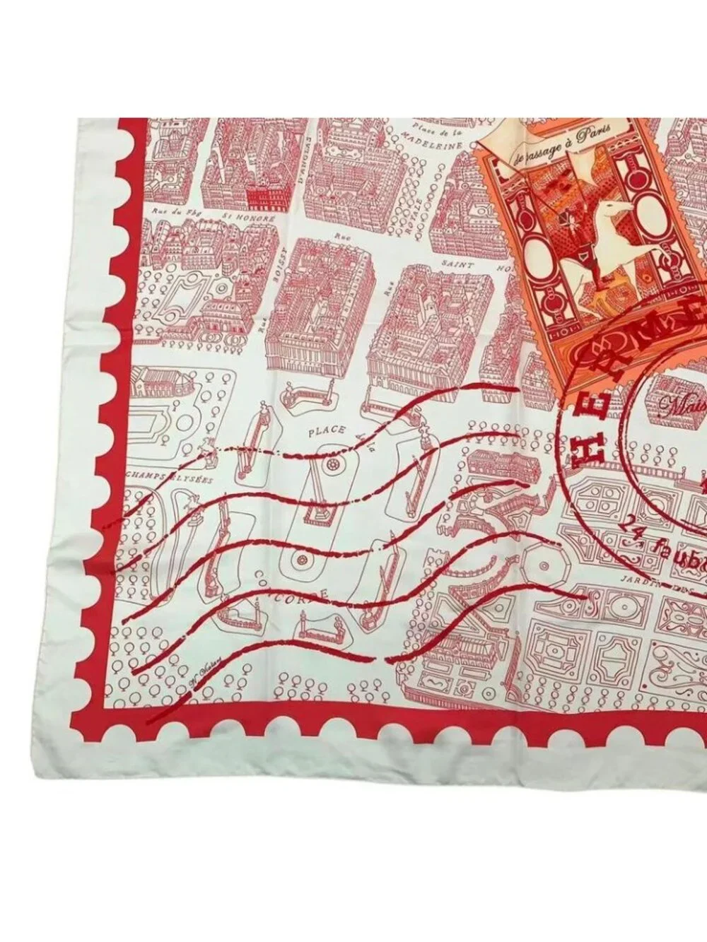 Hermes Carre 90 de Passage a Paris Silk Scarf Red - Picture 4 of 8